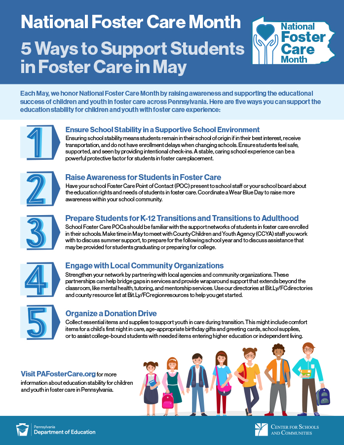 screenshot of Five Ways to Support Students in Foster Care flyer